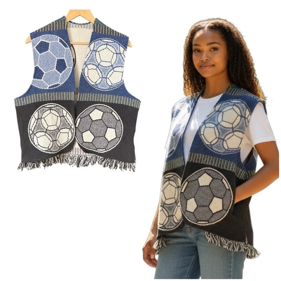Soccer Ball Patterned Upcycle Blanket Vest - Picture 1 of 12